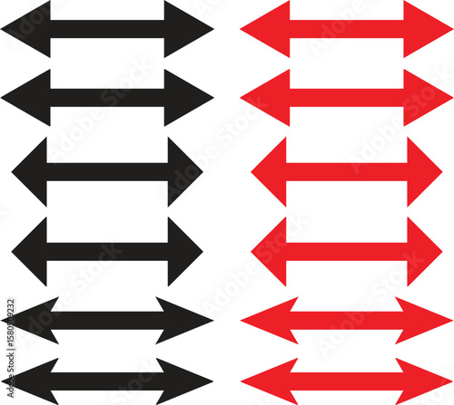 Black or red bidirectional arrow icon. Bidirectional, both left and right arrow icon vector illustration.
