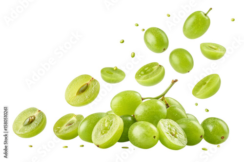 Wallpaper Mural Fresh green grapes scattered and halved isolated on transparent background Torontodigital.ca