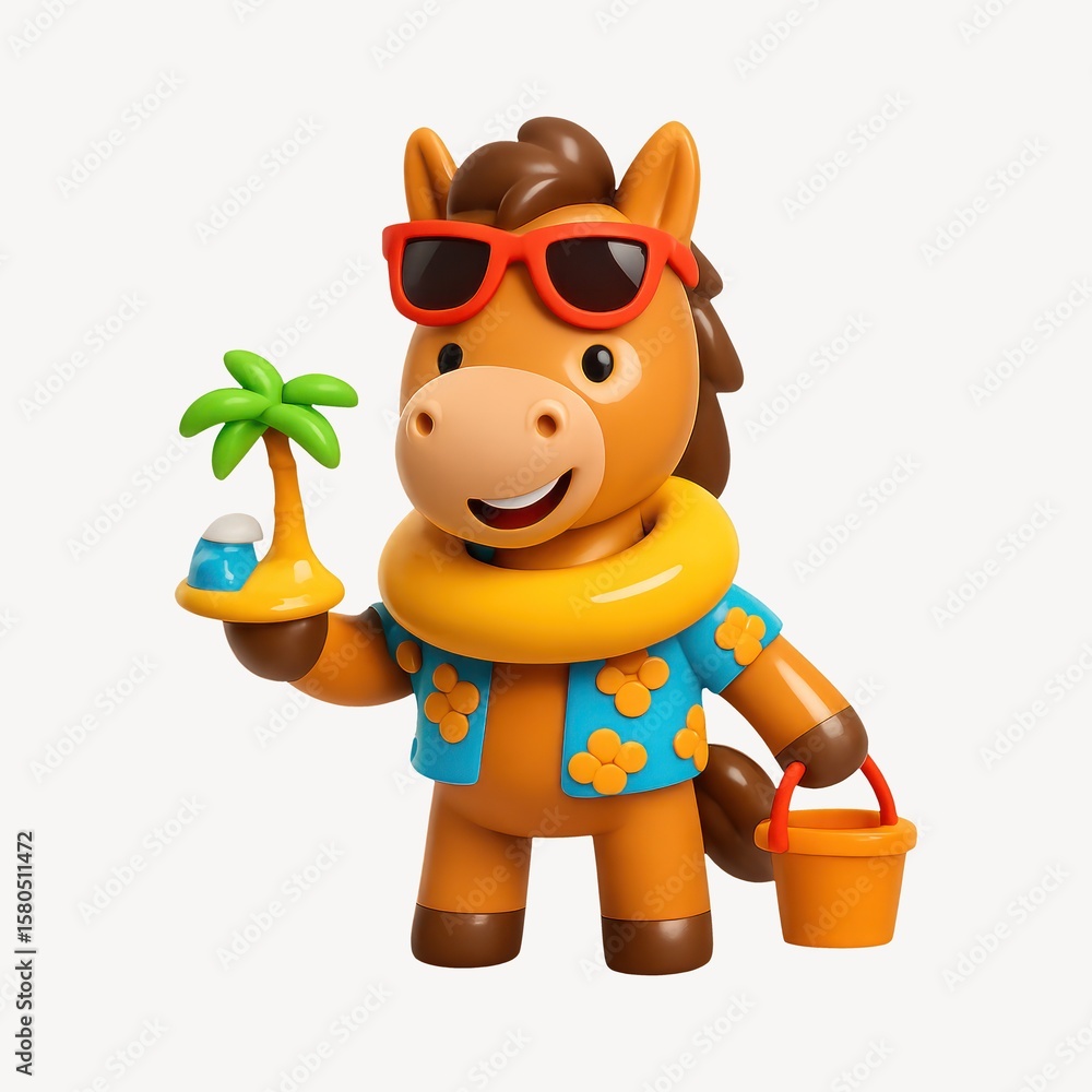 Fototapeta premium Cartoon horse enjoying beach vacation.