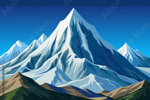 Majestic snow capped mountain range under a clear blue sky