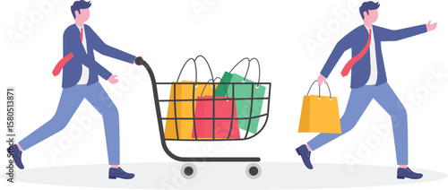 Big sale shopping, consumerism, customer enjoy buying or purchasing goods concept


