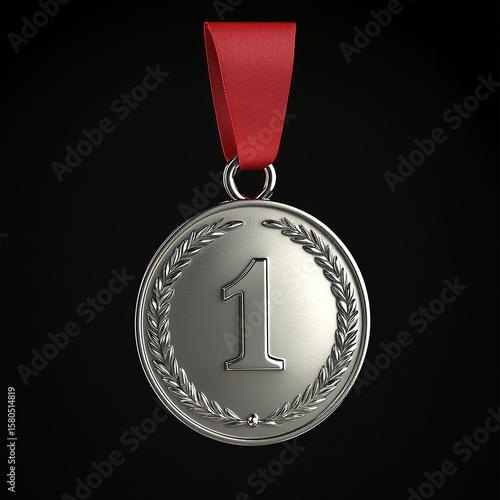 Silver Medal Badge with Red Ribbon