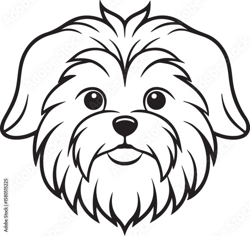 dog face line art, black outline, vector and illustration, coloring book page line art drawing