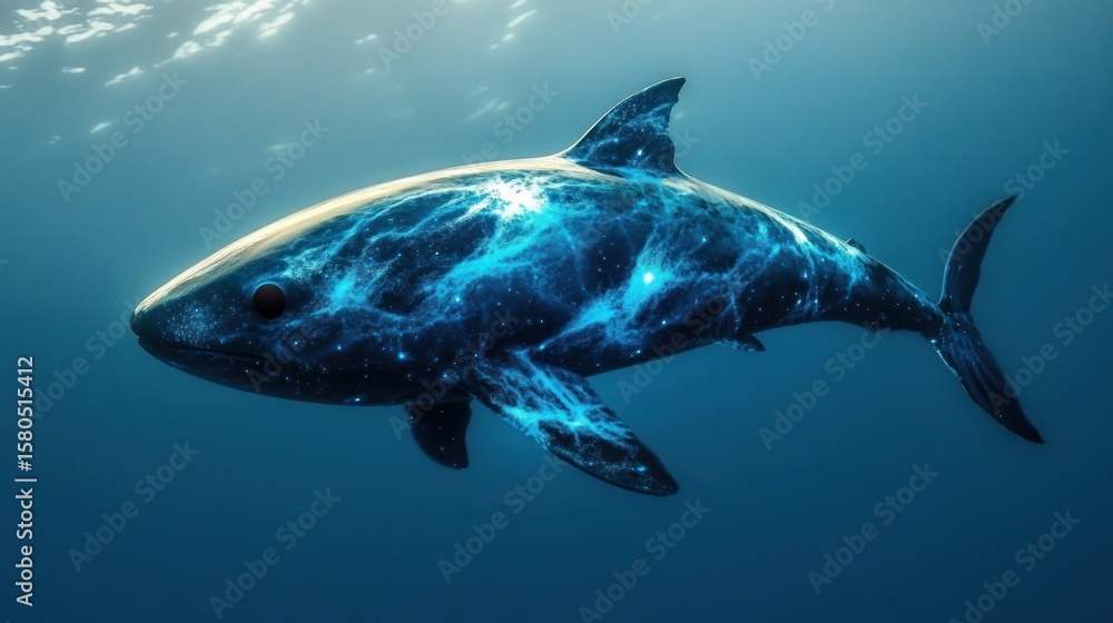Fototapeta premium Underwater shark, vibrant digital design