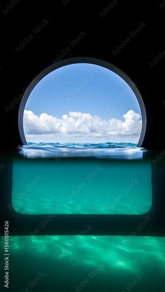 Ocean view through submarine window wallpaper underwater sea sky and clouds photo Ocean view through submarine window wallpaper underwater sea sky and clouds photo