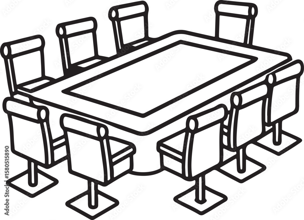 conference table line art, black outline, vector and illustration, coloring book page line art drawing conference table line art, black outline, vector and illustration, coloring book page line art drawing