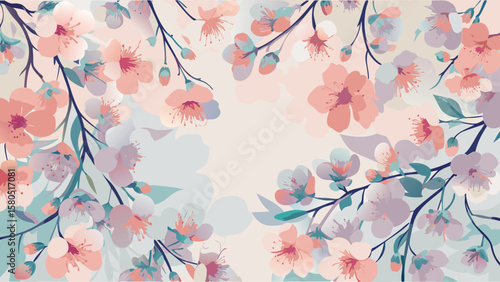 Aesthetic floral arrangement with pastel pink and white blossoms and delicate branches framing the scene nicely
