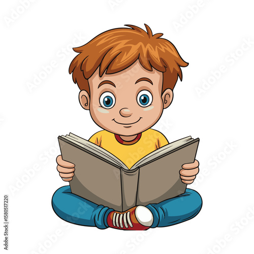 little boy reading a book