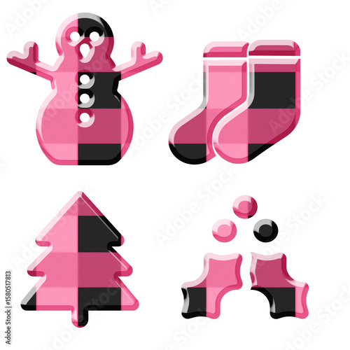 vector illustration of pink and  black  checkered pattern Christmas icon