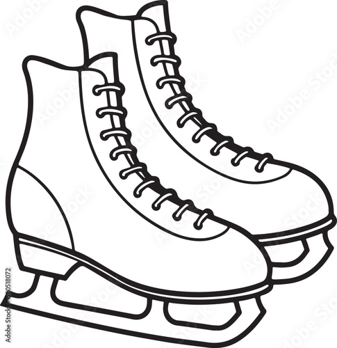 ice skates line art, black outline, vector and illustration, coloring book page line art drawing