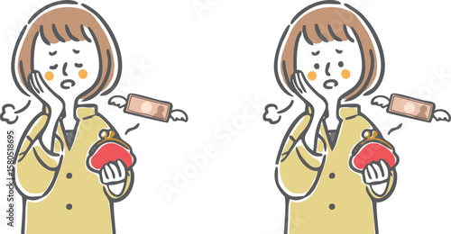 お金がない女性　上半身　ベクター
