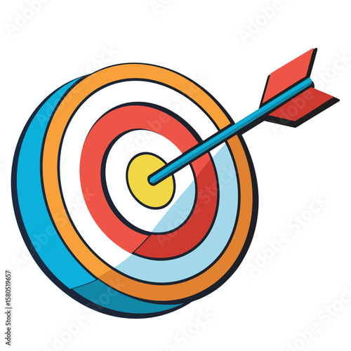 Arrow Hitting Bullseye Target – Flat Vector Illustration