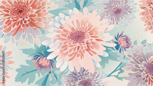 Pastel floral arrangement featuring chrysanthemums with soft colors and detailed petal textures creating a calming scene