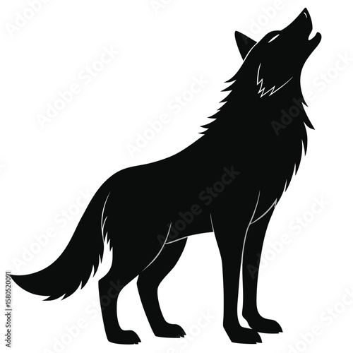 Howling Wolf Silhouette Isolated on White Background