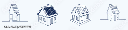 One Line Vector of Rooftop Solar Panels in Minimal Style