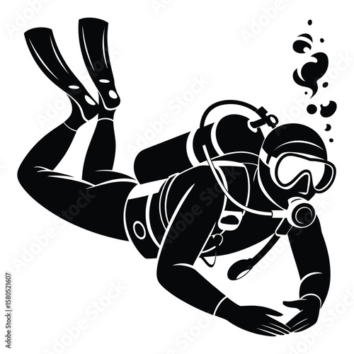 Diver silhouette in action pose with fins