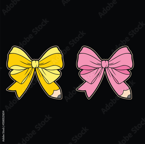 pencil Coquette Bow – Cute Clipart for Teachers and School Designs Cartoon Pencil