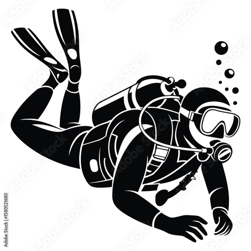 Diver silhouette in action pose with fins