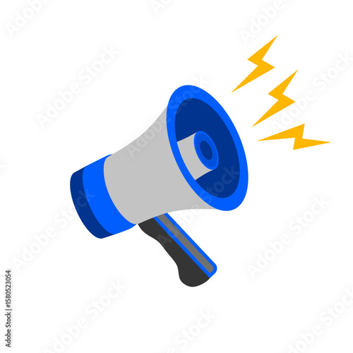 Flat Megaphone Icon with Sound Waves