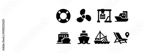 Marine, nautical solid icon set. boating, sailing, and ship icons solid collection