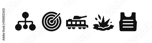 Military and war filled icon set. weapons, combat, strategy icons for defense themes