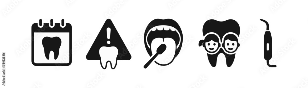 Dental care silhouette icon set. teeth, health, hygiene symbols collection Dental care silhouette icon set. teeth, health, hygiene symbols collection