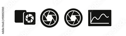 Photography silhouette icon set. camera, lens, shutter, snapshot silhouette collection