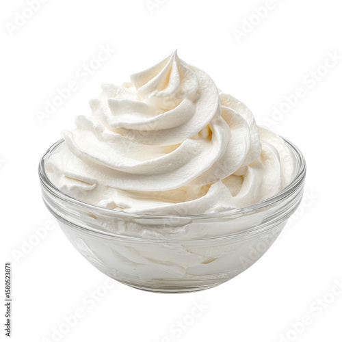 Whipped cream in a bowl on transparent Background