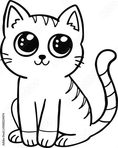 Minimalist line art cat drawing Pro Vector 