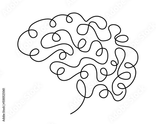 Continuous one line drawing of human brain. Hand drawn minimalism style. Brain line art vector illustration