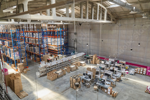 High Angle View of Large Warehouse Interior