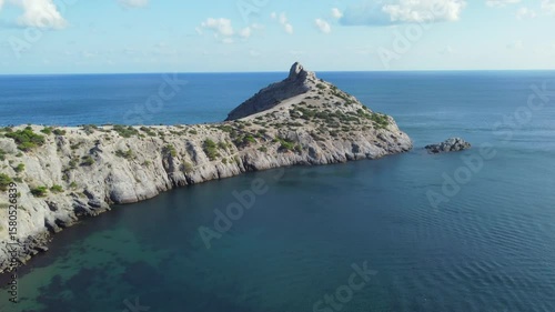Aerial footage above famous paradise bay in Crimea
