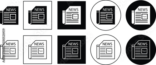 Newsletter and publish icons set, collection and group of email, article, magazine, blog, news, communication, flat, solid, line and outline vector symbols for media and information projects