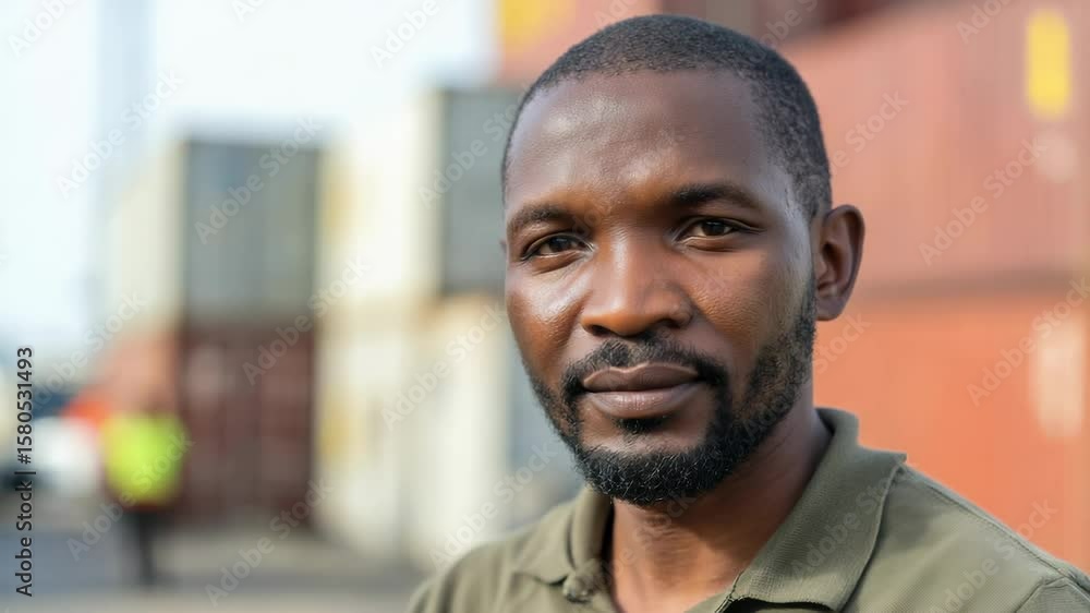 African man working on dock at shipping harbor - Import, container and inspection concept - Model by AI generative African man working on dock at shipping harbor - Import, container and inspection concept - Model by AI generative