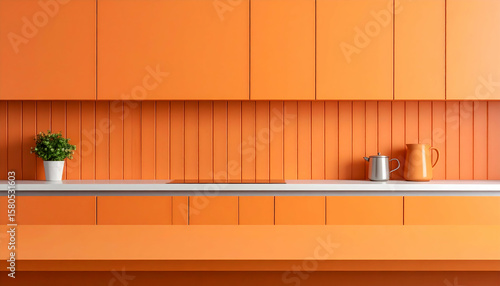 Modern Orange Kitchen with Minimalist Design and Simple Decor
