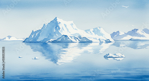 Wallpaper Mural Watercolor iceberg floating in icy ocean with reflections and cold atmospheric tones Torontodigital.ca