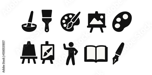  paint tools icons solid. Painting icons set