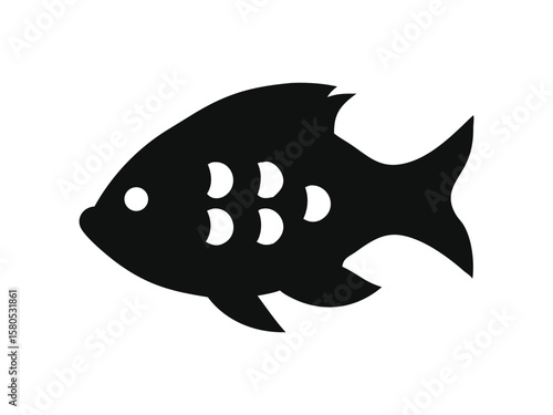 Stylized black and white illustration of a tilapia fish aquatic animal, wildlif,e nature, graphic design