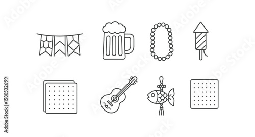 Party and celebration linear icon set. festive, event, holiday outline icons collection