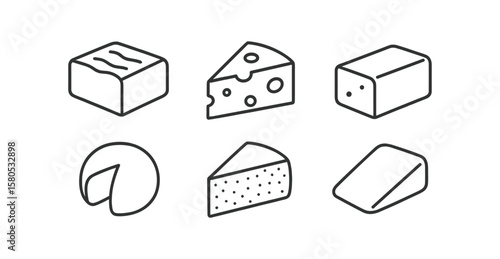 Cheese, dairy outline icon set. milk product symbols, outline style collection