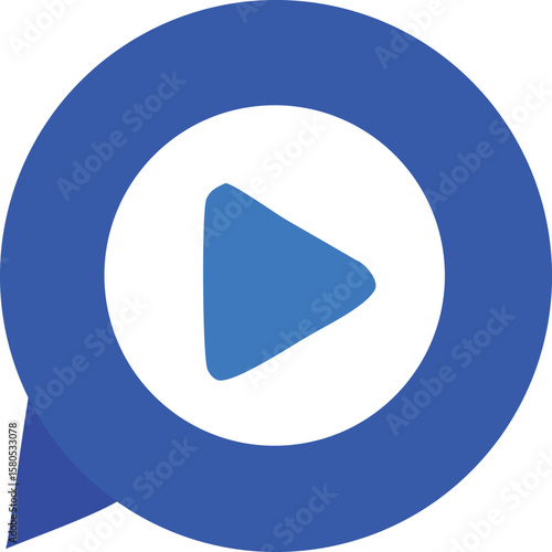 Modern blue play button icon integrated within a speech bubble shape symbolizing communication and media playback