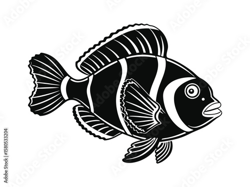 Stylish black and white illustration of a tilapia fish aquatic animal design