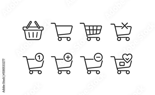 Shopping cart outline icon set. e-commerce, retail, purchase icons outlined collection