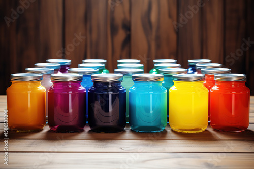 Production line for industrial paints featuring mixing, filling, and labeling operations