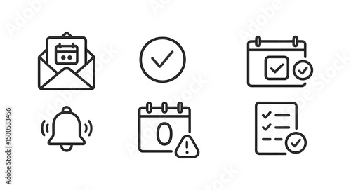 Calendar, planner outline icon set. schedule, reminder, task management icons collection