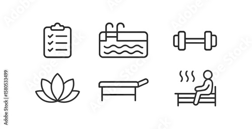 Wellness and fitness line icon set. health, exercise, spa icons in outline style