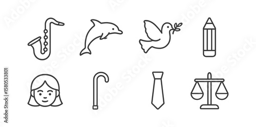Lifestyle, nature linear icon set. music, animals, objects line drawing collection