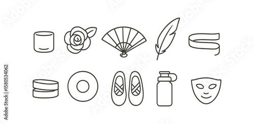 Theater, ballet outline icon set. performance arts, dance symbols linear collection