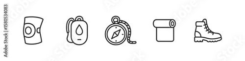 Camping and hiking outline icon set. backpacking, trekking essentials outline collection