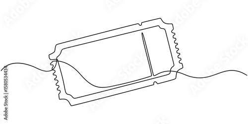 Ticket Single Line Icon, Continuous one line drawing cinema ticket. Vintage cinema ticket isolated on a white background. Vector illustration, Single continuous line drawing of tickets. one line draw 